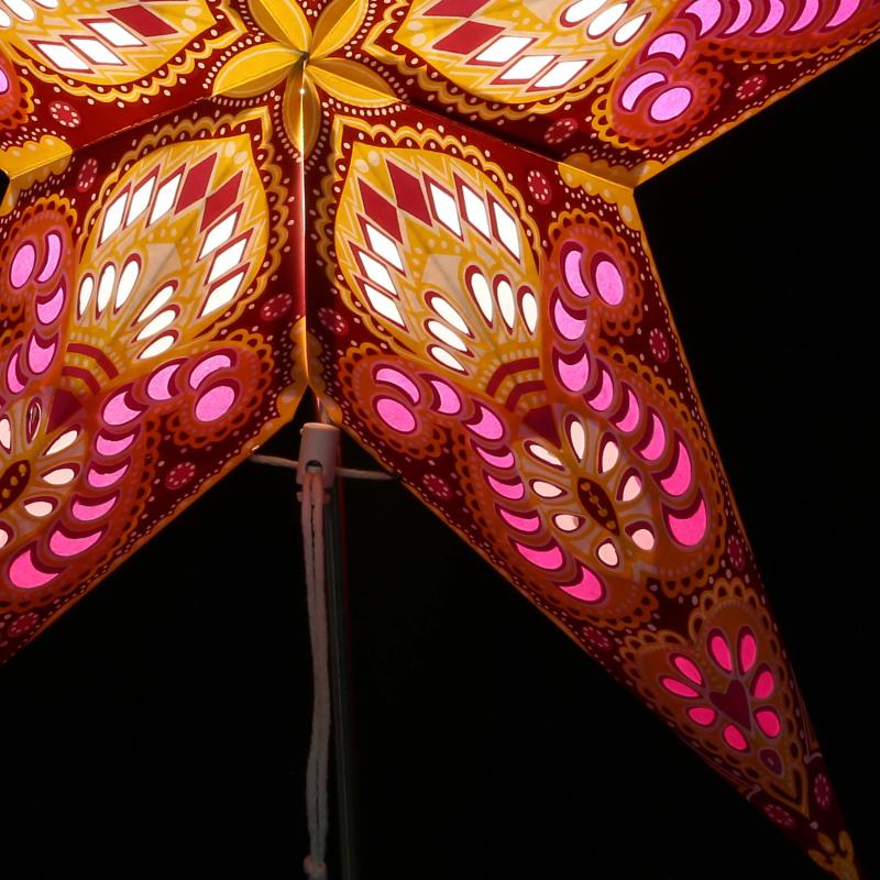 Ganesha yellow/pink/maroon - Foldable glowing star, paper poinsettia with 5 points, 60 cm